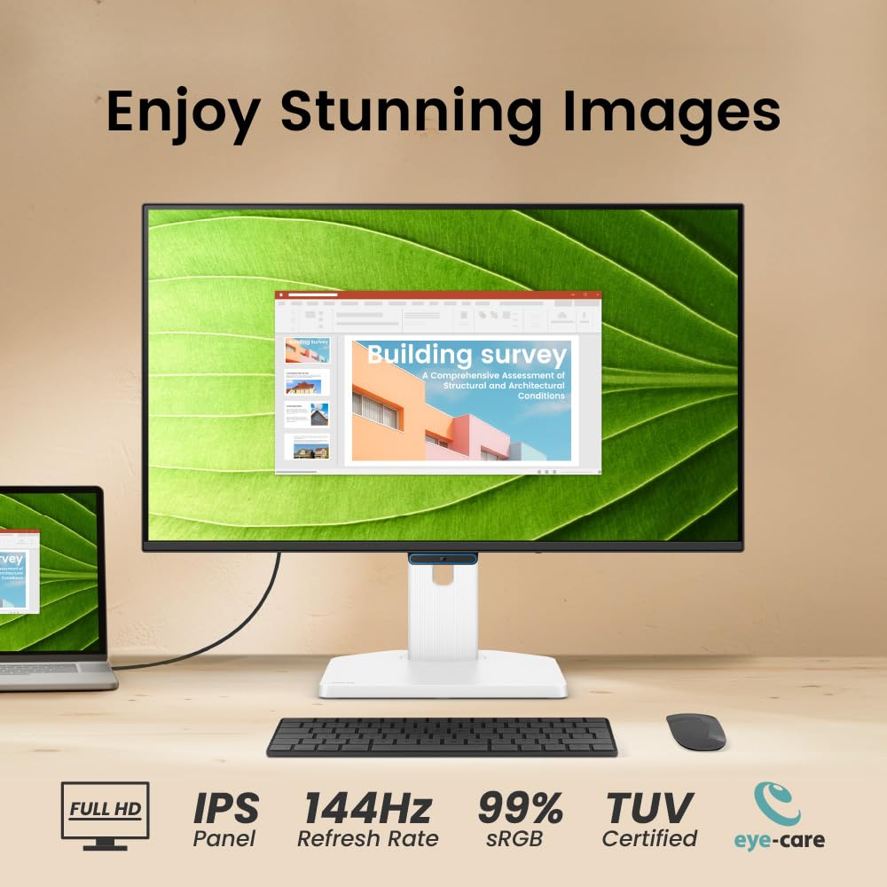 BenQ GW2790TC 27" (68.58cm) IPS 144Hz FHD Eye-Care Monitor |99% sRGB|1500:1 CR|USB-C(20W)| 2Wx2 Speakers|Height, Tilt, Pivott,Swivel| Ultrathin Bezel| HDMI |DP| AMD FreeSync|TÜV 4-Star(White) — Amazon image 2