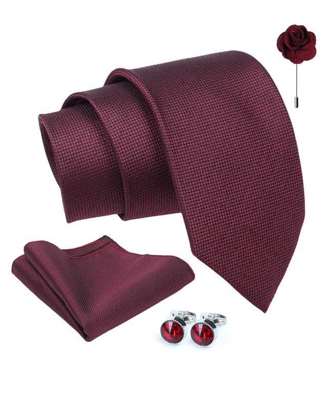 axlon Micro Dotted Tie For Men – Formal Ties Set With Pocket Square, Cufflink & Flower Pin With Gift Box For Mens, Silk Fabric Neckties Gift Sets For Men’s (SDB)-picture-13