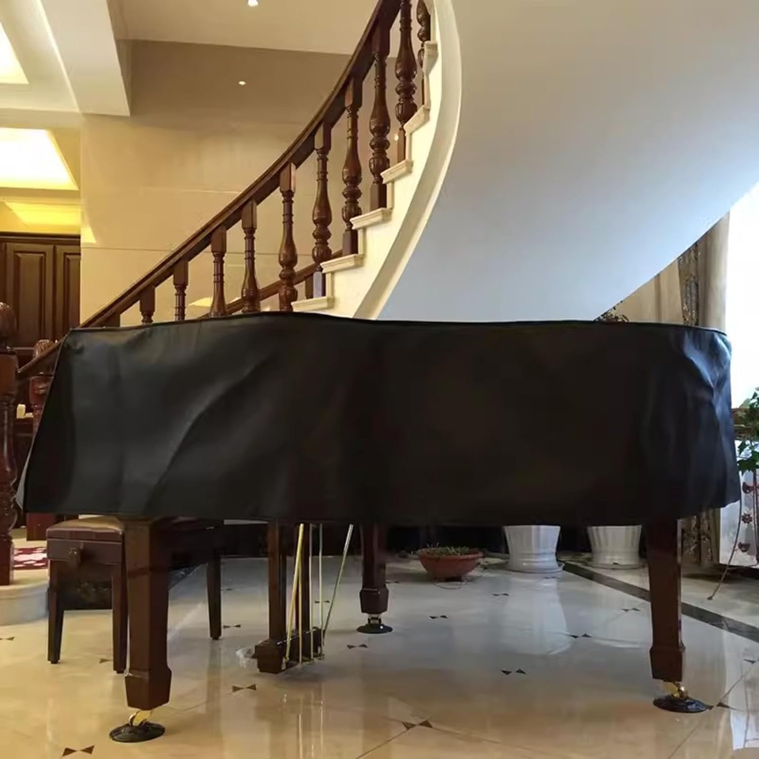 Copertura per pianoforte a coda nera impermeabile e antipolvere, in pelle, protezione antipolvere per pianoforti a coda da 79 pollici, ideale per musicisti.