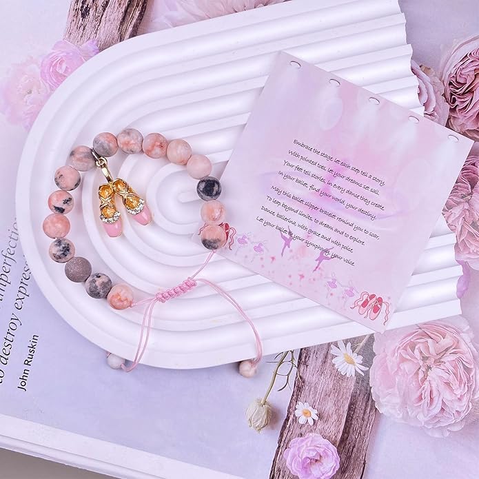 Image of Dance Recital Gifts for Girl - Natural Stone Dance Bracelet Ballerina Jewelry, Dancing School Competition Gifts for Dance Lover Ballet Teacher Friends Mate