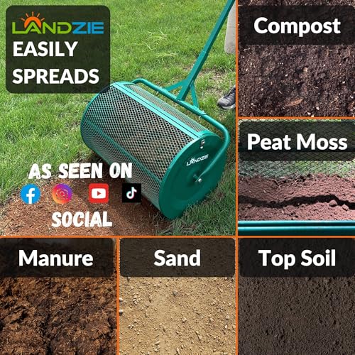 LANDZIE - The Original 24 Inch Compost and Peat Moss Spreader Roller - Top Soil, Sand, Manure, Mulch, Top Dressing Lawn and Garden Spreader