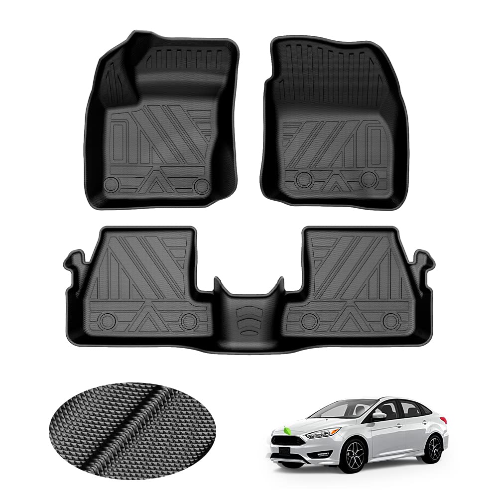 T TGBROS Floor Mats for Ford Focus 2012-2018 All Weather Protection TPE 2 Rows Floor Liners Custom Fit for Focus Accessories Car Mats Non-Slip Black