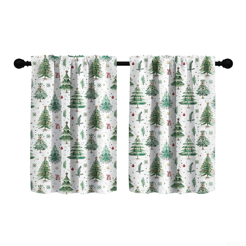 1 cortina de cocina de Navidad, para barra de bosque, cortina corta opaca para sala de estar, decoraciones de Navidad (ancho x largo): 40 x 60 pulgadas