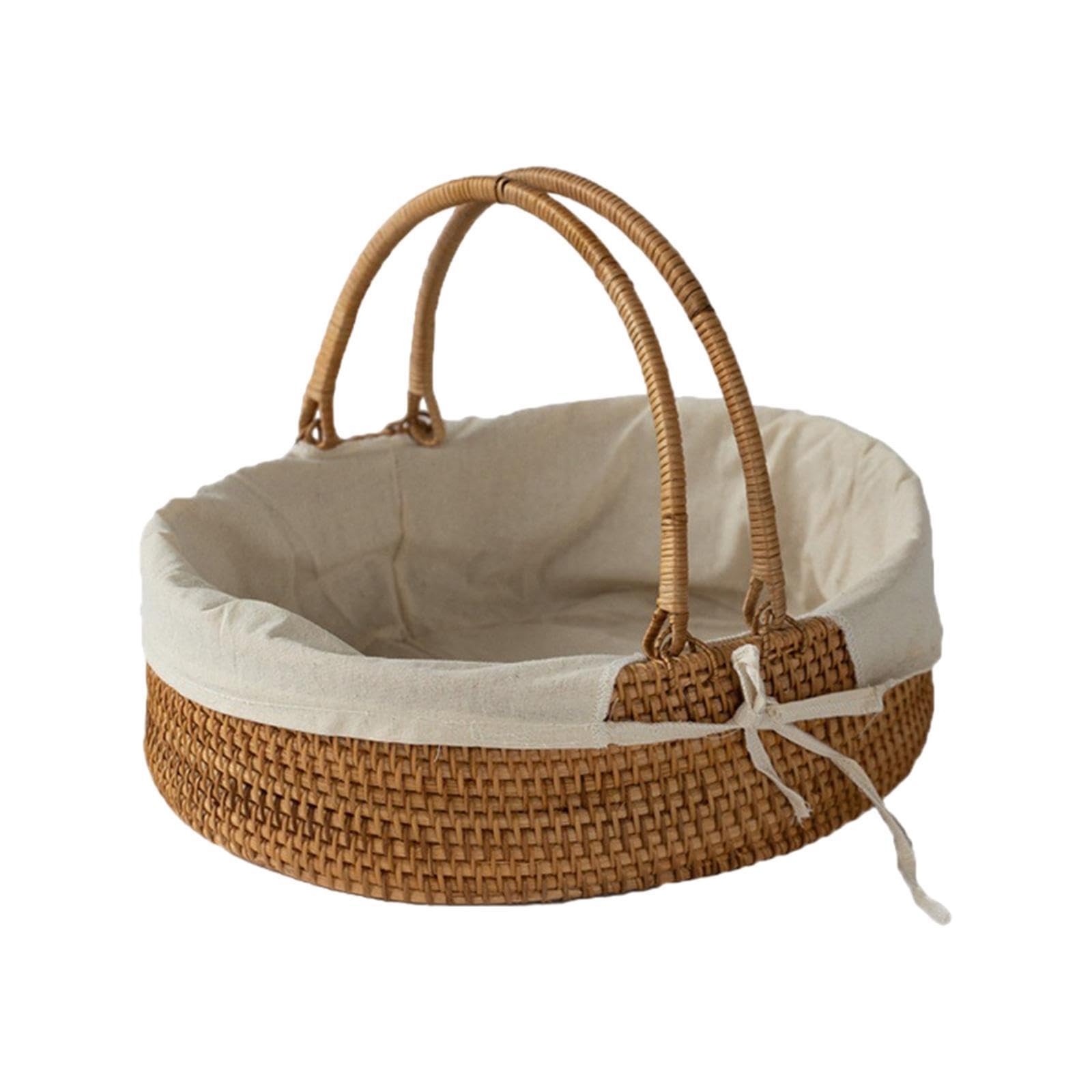 Cesta de Mimbre Tejida Resistente, Organizador de baño con Tela Forro Lavable extraíble para un fácil Mantenimiento. Cesta Mimbre Tejida para Picnic, Organizador baño con asa Plegable.