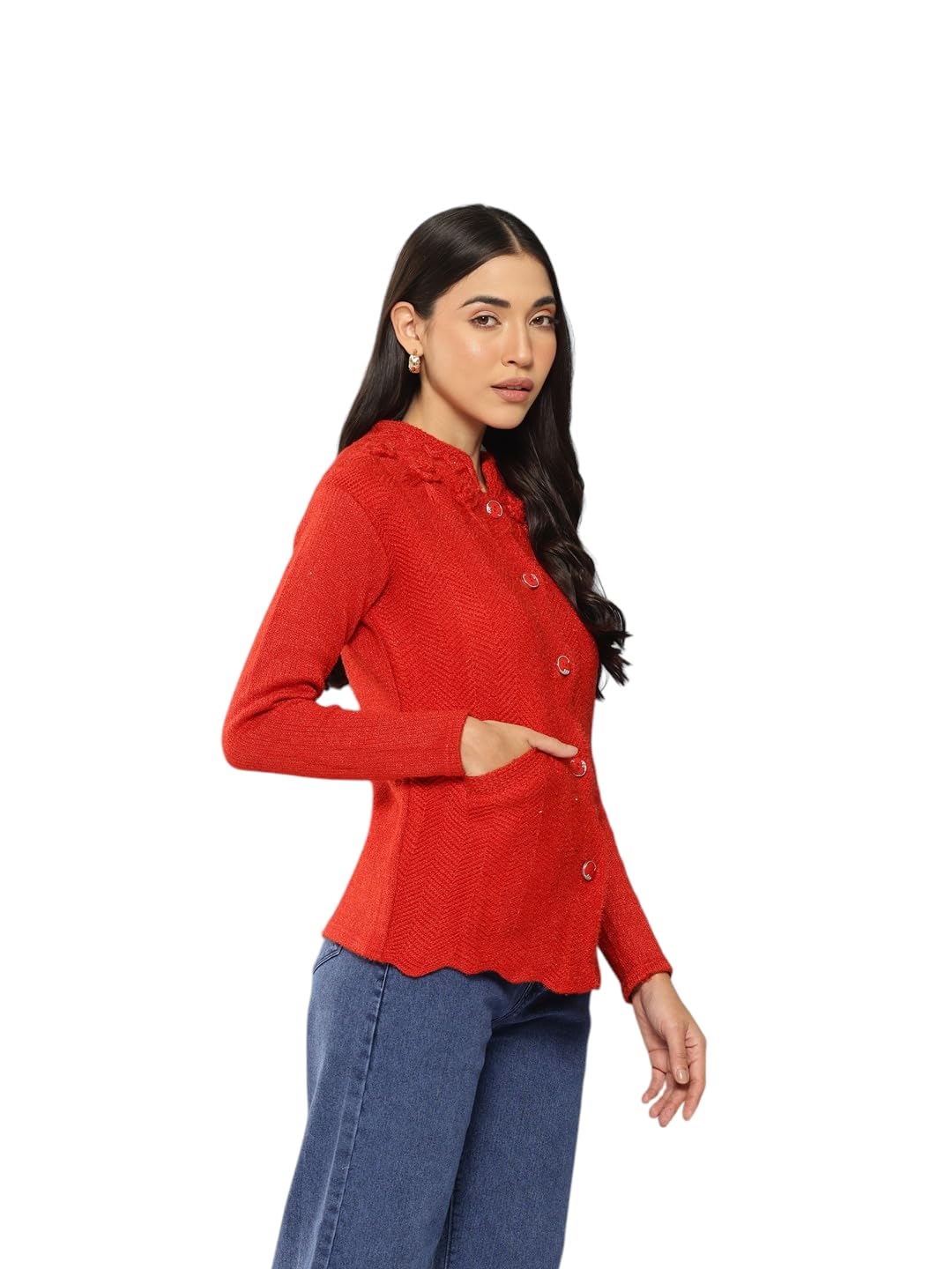 Womens Gajri Colour Solid Woolen Cardigan-image-9