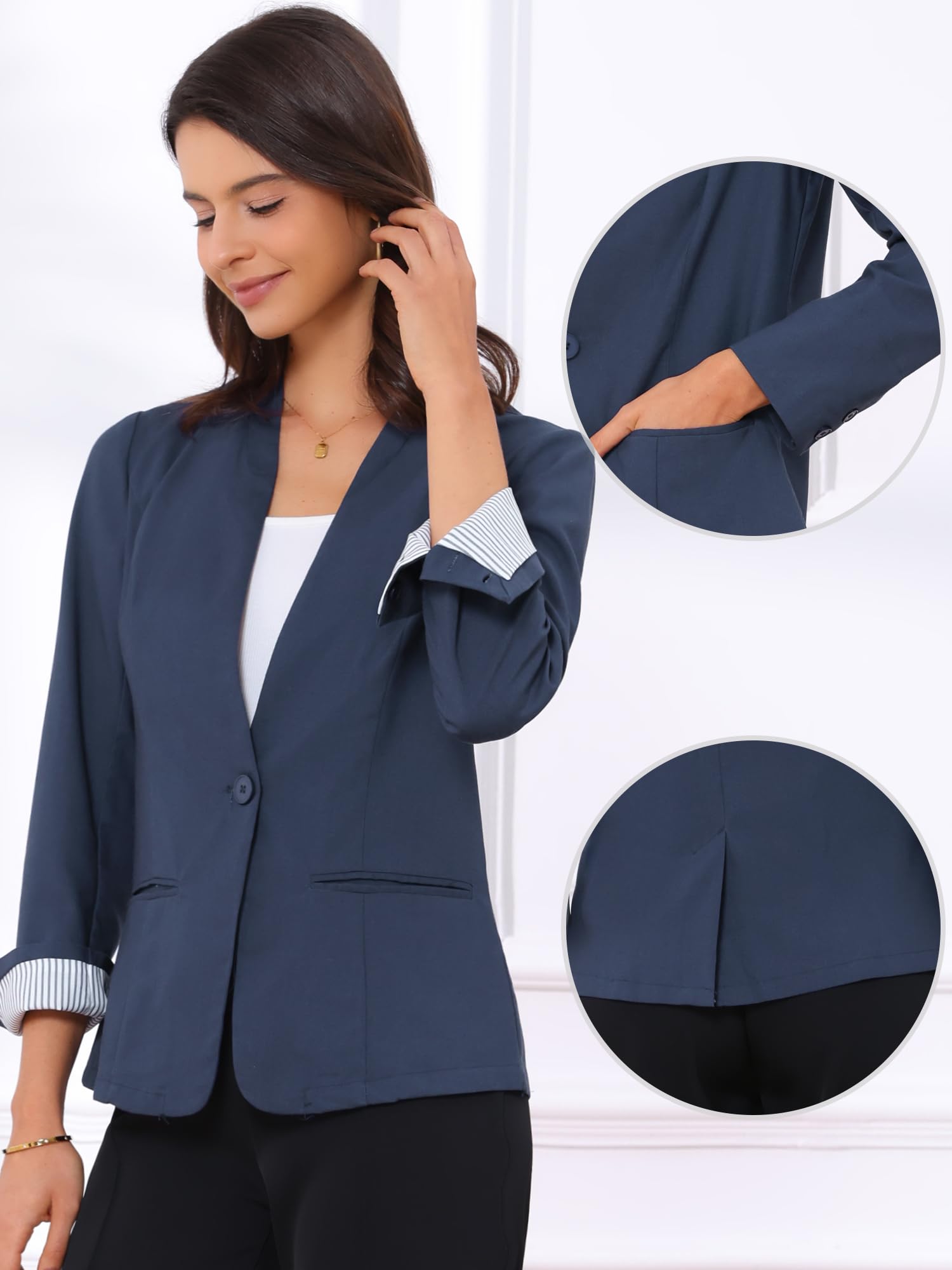 Allegra K Blazer da donna in lino casual blazer a maniche lunghe tasche giacca con bottone singolo per lavoro ufficio usura