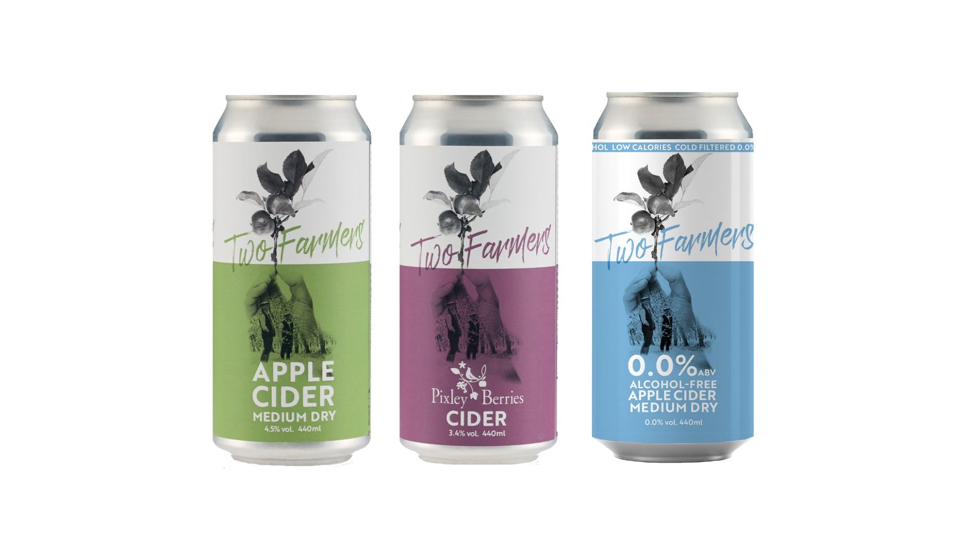 Two Farmers Mixed Case Cider, 440ml x 12 - Apple Cider, 4.5%, Berry Cider, 3.4%, Alcohol Free Apple Cider, 0.0%