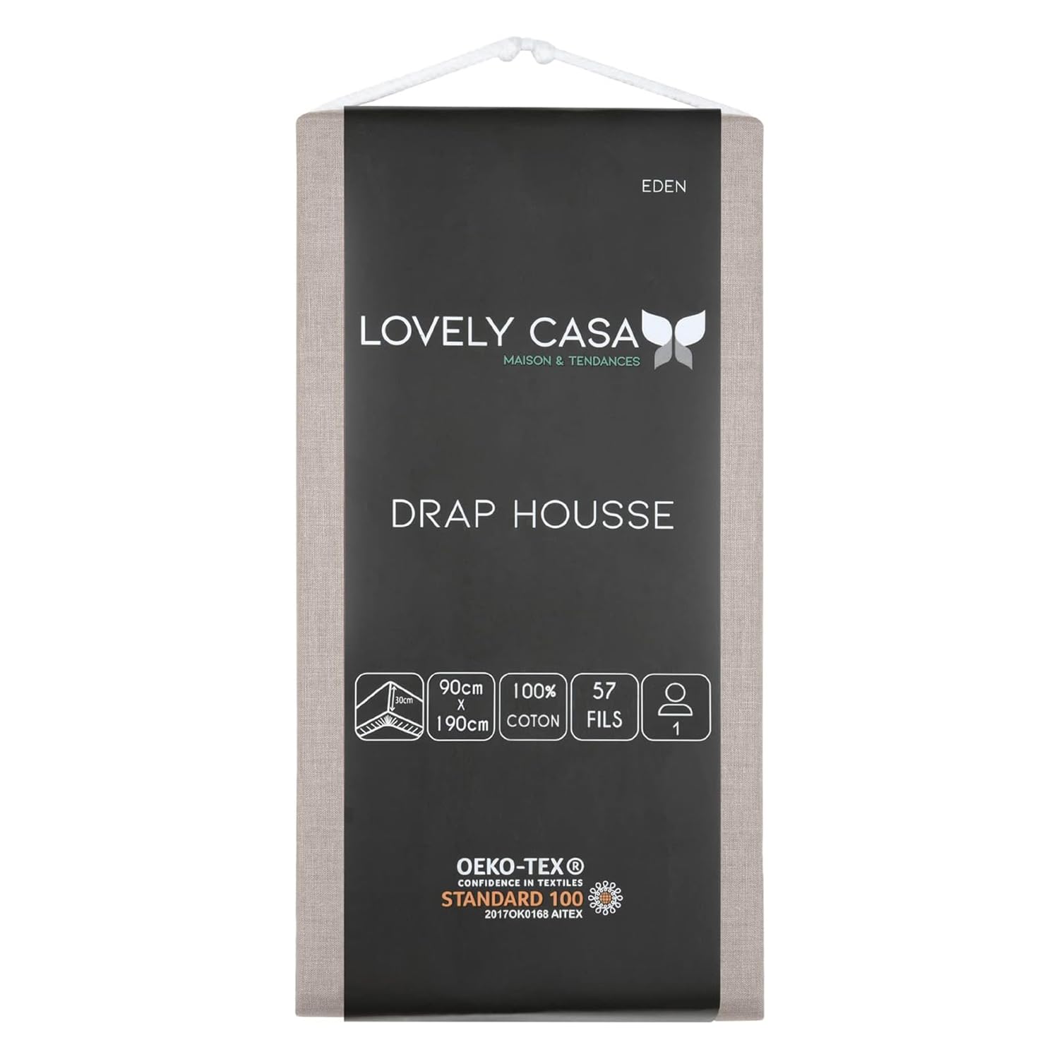 Lovely Casa, Fitted sheet, Size 90 x 190 cm, Large 30 cm, 100% Oeko-Tex certified cotton, Linen colour, Eden model - Image 2