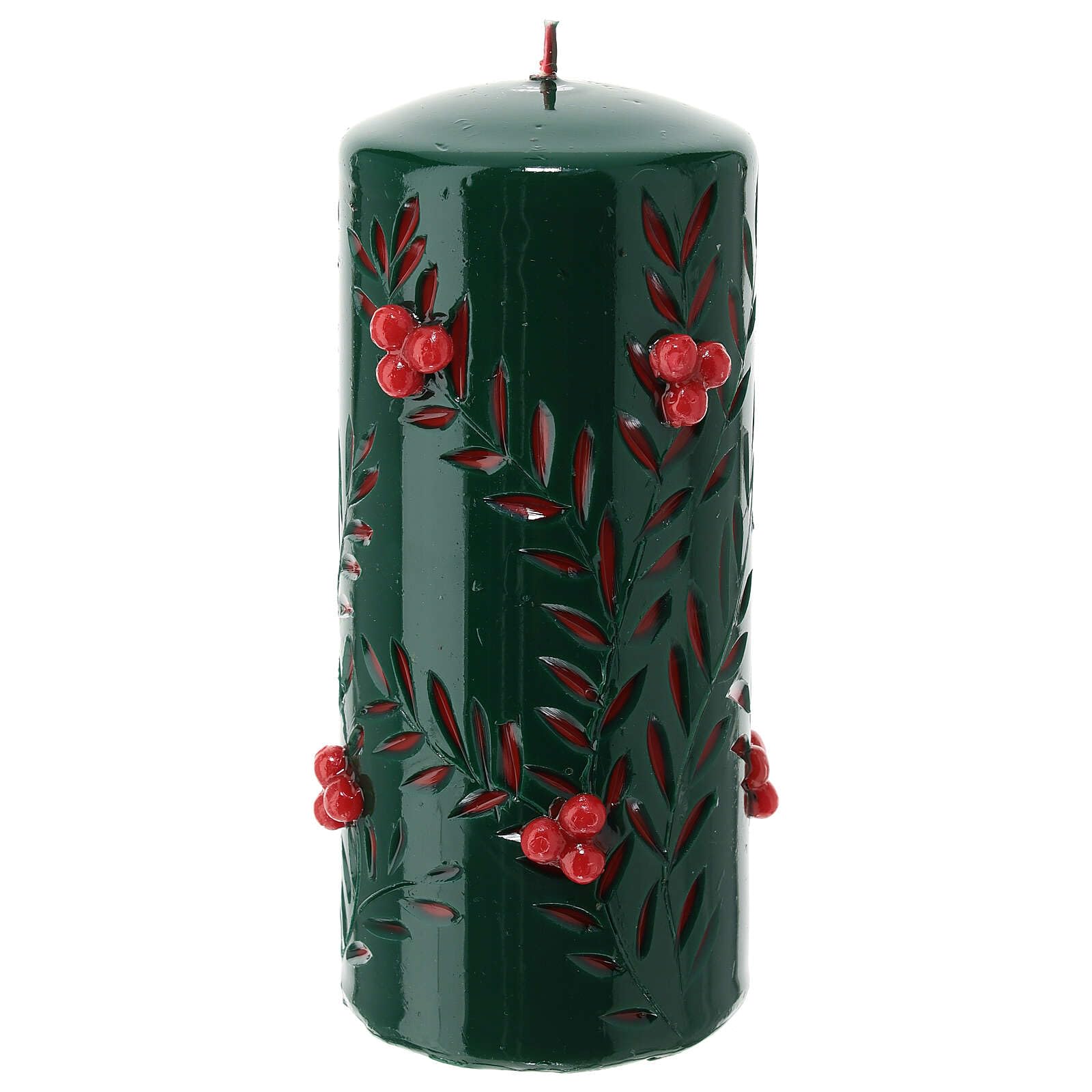 Holyart Świece bożonarodzeniowe: Świeca bożonarodzeniowa zielona, dek. czerwone nacięcia, śr. 10 cm