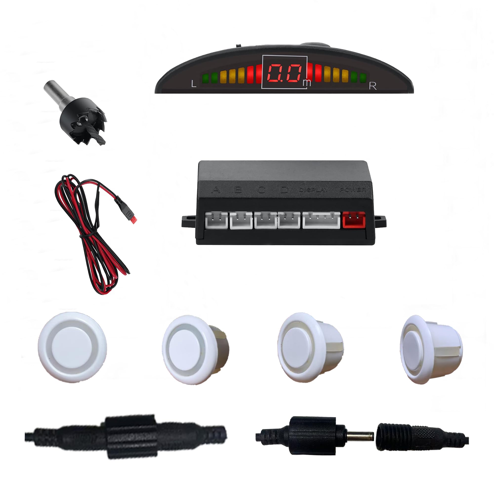 Parking Sensor Kit Backup Sensor Kit Reverse Sensor for Car 5 Color Options for Probes Adjustable Alarm Volume Professional Sensore de Reversa para Carro Safe Driving Assistant （White）