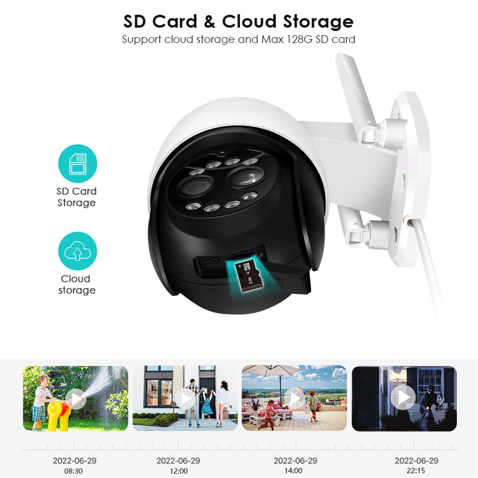 Telecamera WiFi Esterno, 4K 8MP 8X Hybrid Zoom PTZ IP Camera Outdoor Wide Dual Lens AI Human Detection 4MP Audio CCTV Videosorveglianza Cam,Sicurezza, Antifurto(4MP with 32G Card)
