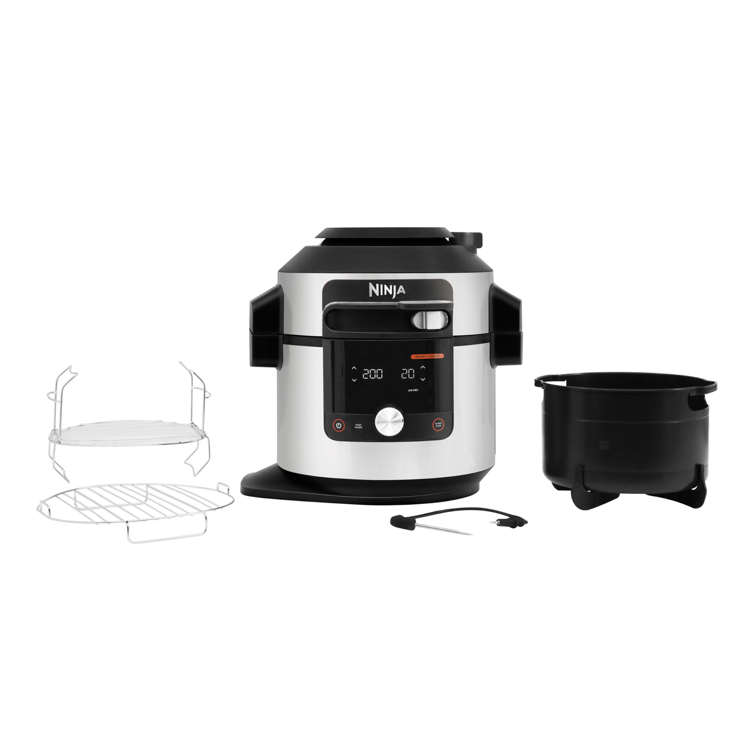 Ninja Foodi MAX Olla eléctrica multifunción con SmartLid, 7,5 l, 14 funciones de cocción en 1, Olla a presión, Freír con aire, Cocción lenta, Parrilla y más, sensor digital, acero inoxidable, OL750EU