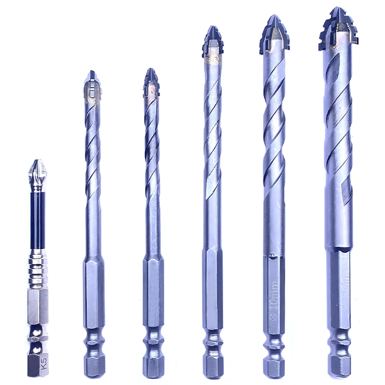 6Pcs High-Strength Eccentric Drill Bit & Non-Slip Magnetic Screwdriver Drill Bit Set w/Hexagonal Shank for Concrete/Cast Iron/Tile/Wood, 5xEccentric Drill Bits 6+6+8+10+12mm, 1xScrewdriver Bit 70mm