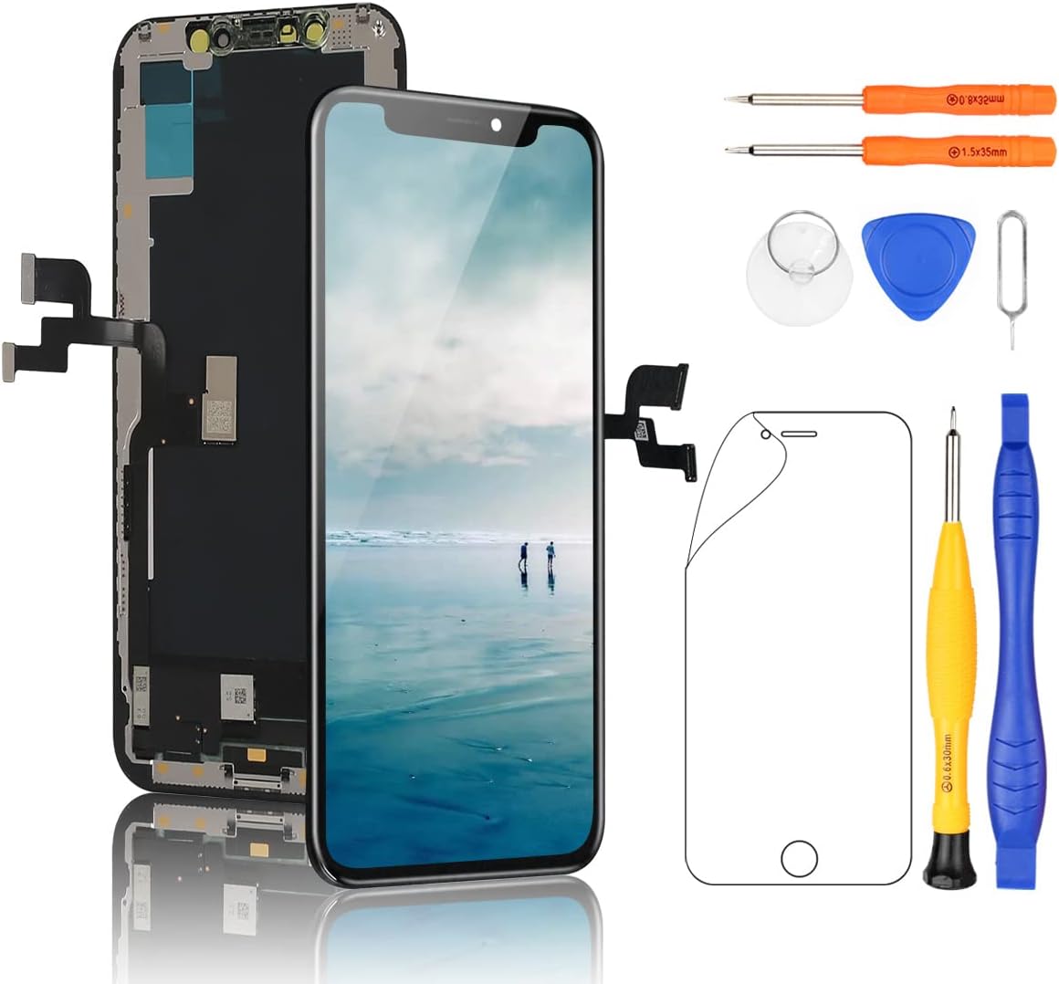 Screen Replacement for iPhone X LCD Display Replacement 3D Touch Digitizer Glass Assembly 5.8 inch Black, With Repair Tool Kit, Tempered Glass, Compatible with Model A1865, A1901, A1902