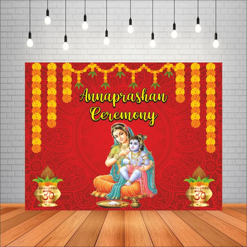 Party Baazaar Annaprashan Ceremony Backdrop | Annaprashan Ceremony for First Rice Ceremony | Annaprashan Ceremony Cloth Banner (Pack of 1, Multi Color, Size: 4x3 Feet Red) (B0CHJNWNJD) Amazon Price History, Amazon Price Tracker