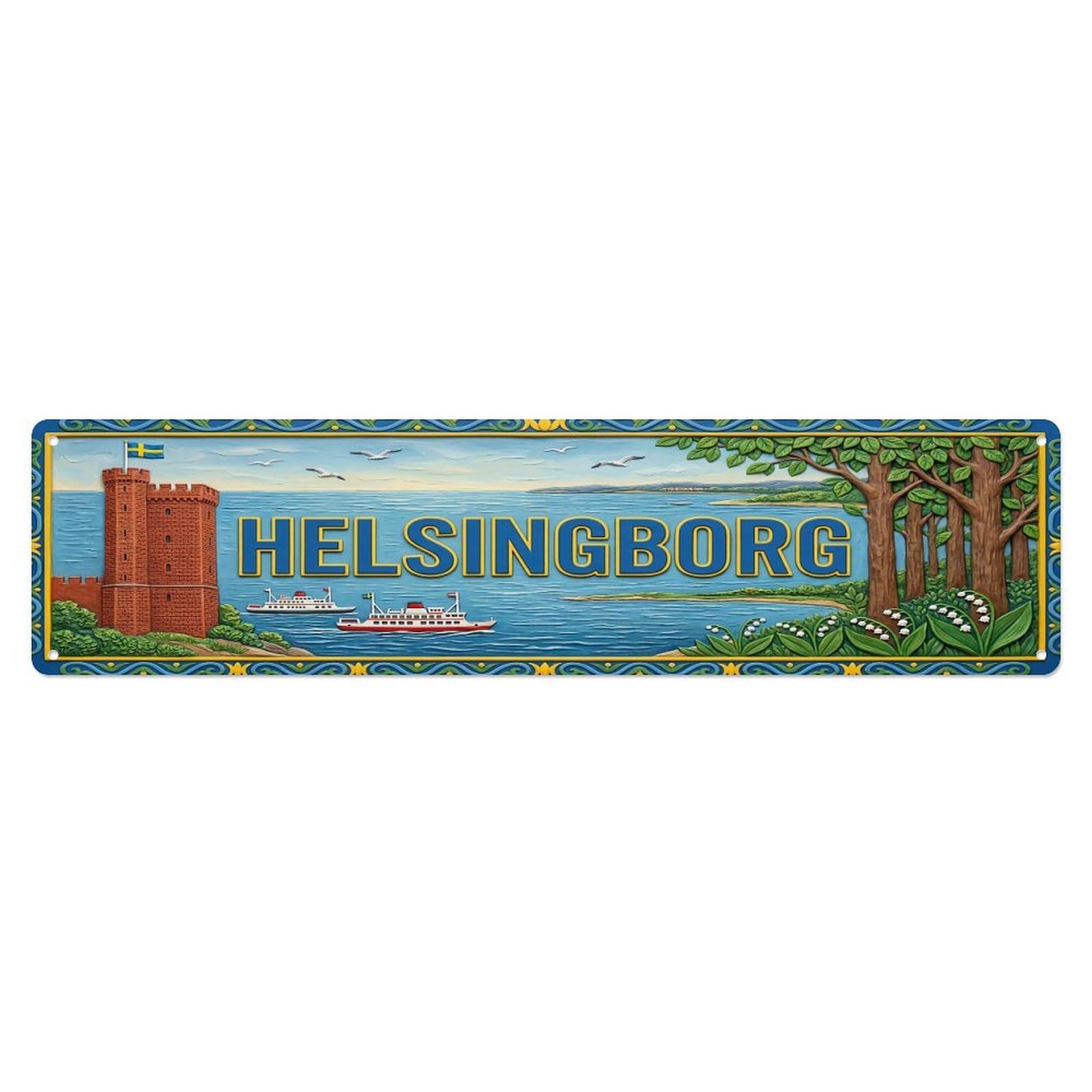 Gead 4X16inch Style Vintage Helsingborg Sweden Flag Pattern Metal Tin Sign