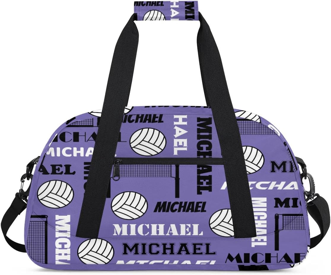 Custom Volleyball Gym Bag Duffel Bag for Women Men, Personalized Name Sport Bag Overnight Bags Customized Travel Weekender Bag, Light Purple