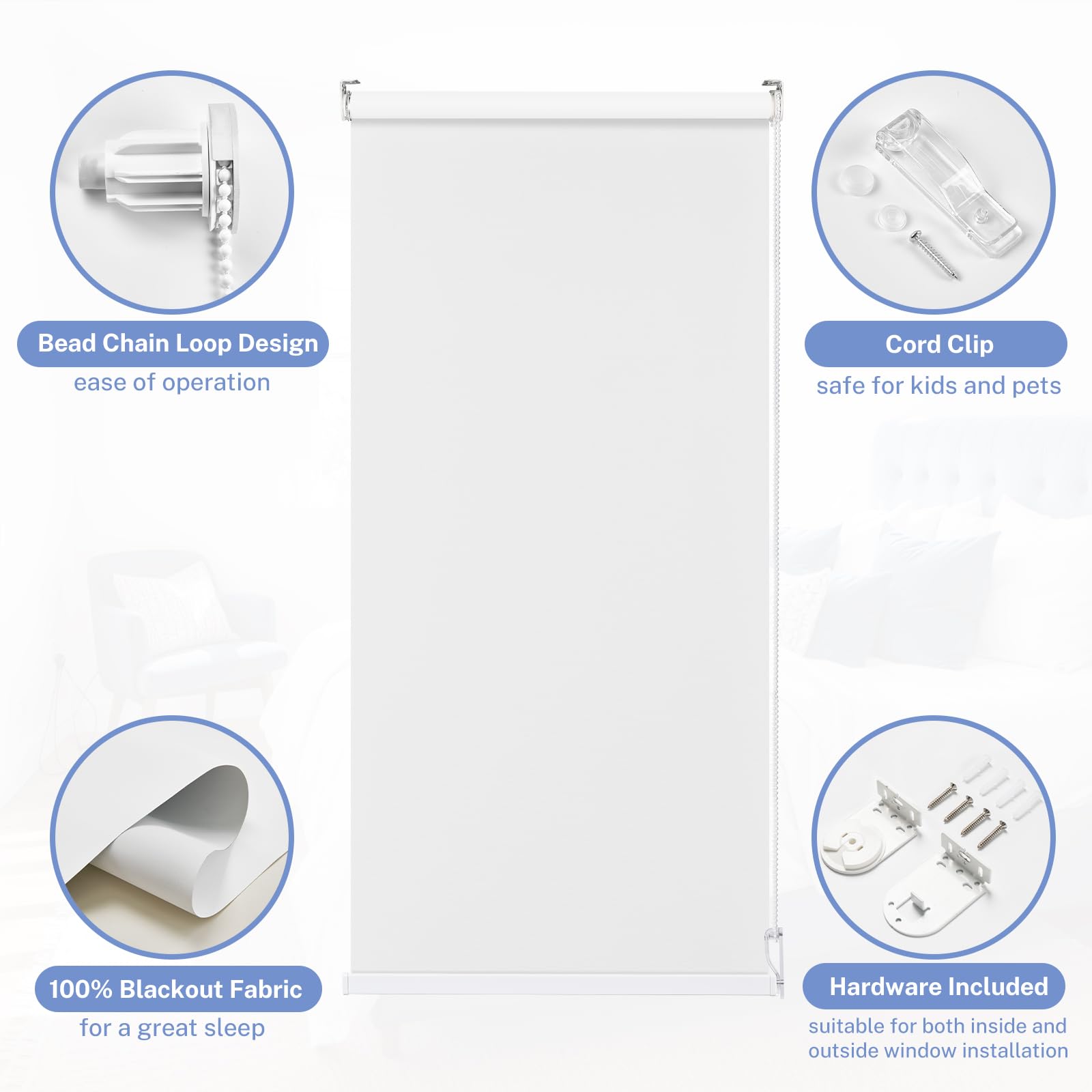 UrMoon Verdunkelungsrollo mit Bohren für Fenster, Rollo Doppelrollo für Sicht-und Sonnenschutz Wand-und Deckenmontag Fensterrollo (Weiß, 150cm W x 210cm H)