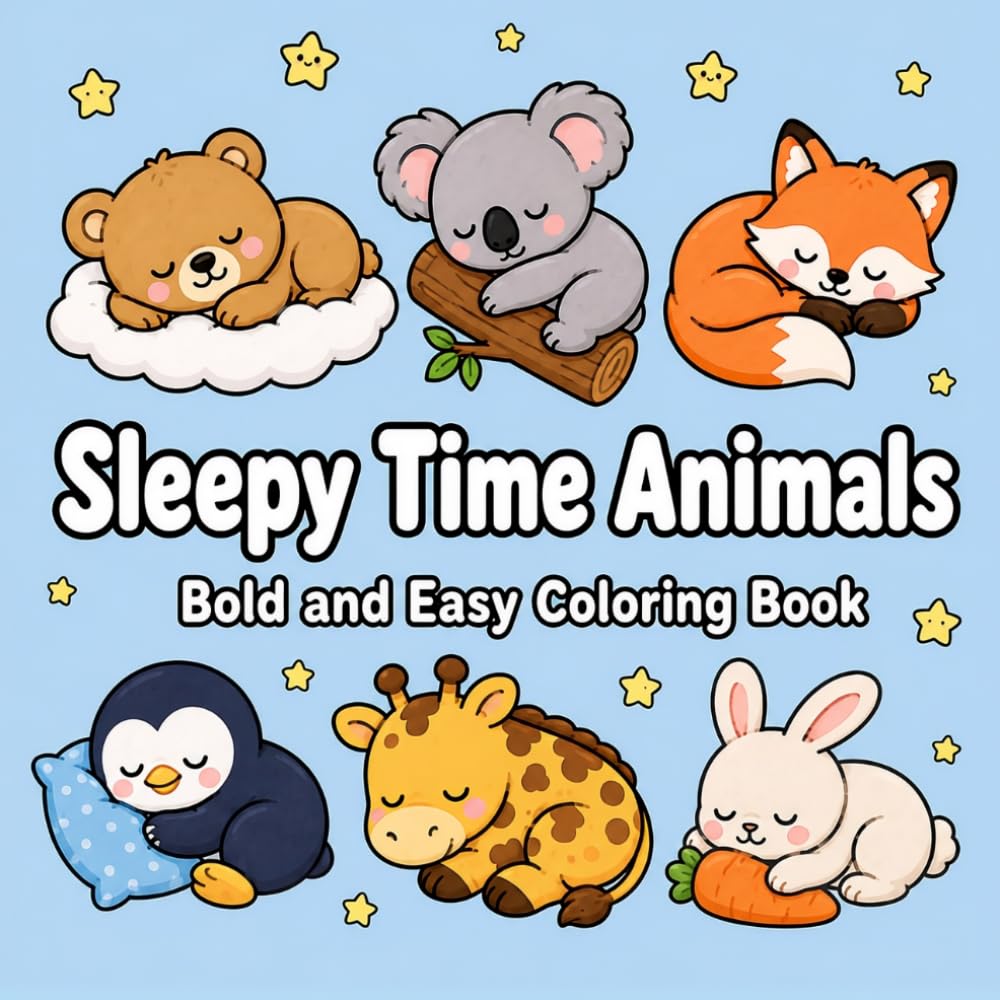 Sleepy Time Animals: bold and easy coloring book