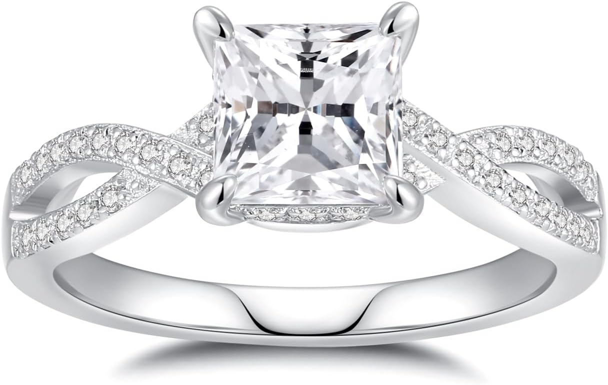 Moissanite Rings for Women Engagement Ring 925 Sterling Silver with 18K White Gold Plated Wedding Promise Rings for Her Christmas Gift