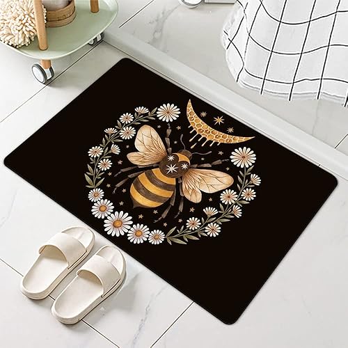 Miniatura 4 de ZHUZHISHAN Tapete de baño de tierra de diatomeas, diseño de flores y abejas, antideslizante, súper absorbente, de secado rápido, para baño, cocina,