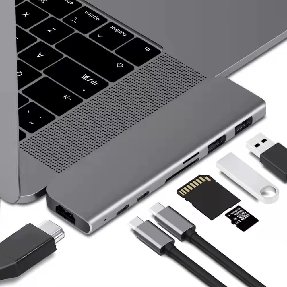 7-in-2 USB C Hub for MacBook Pro/Air – Dual USB-C Dock with 4K HDMI, 40Gbps Thunderbolt 3, 100W PD, 2 USB 3.0, SD/TF Card Reader – MacBook Docking Station for M1/M2/M3 Models