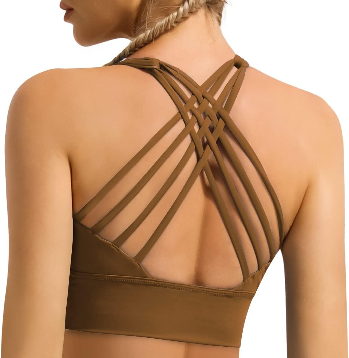 GYM RAINBOW Women's Strappy Longline Sports Bra Crisscross Back Medium Support Padded Workout Tank Yoga Crop Top