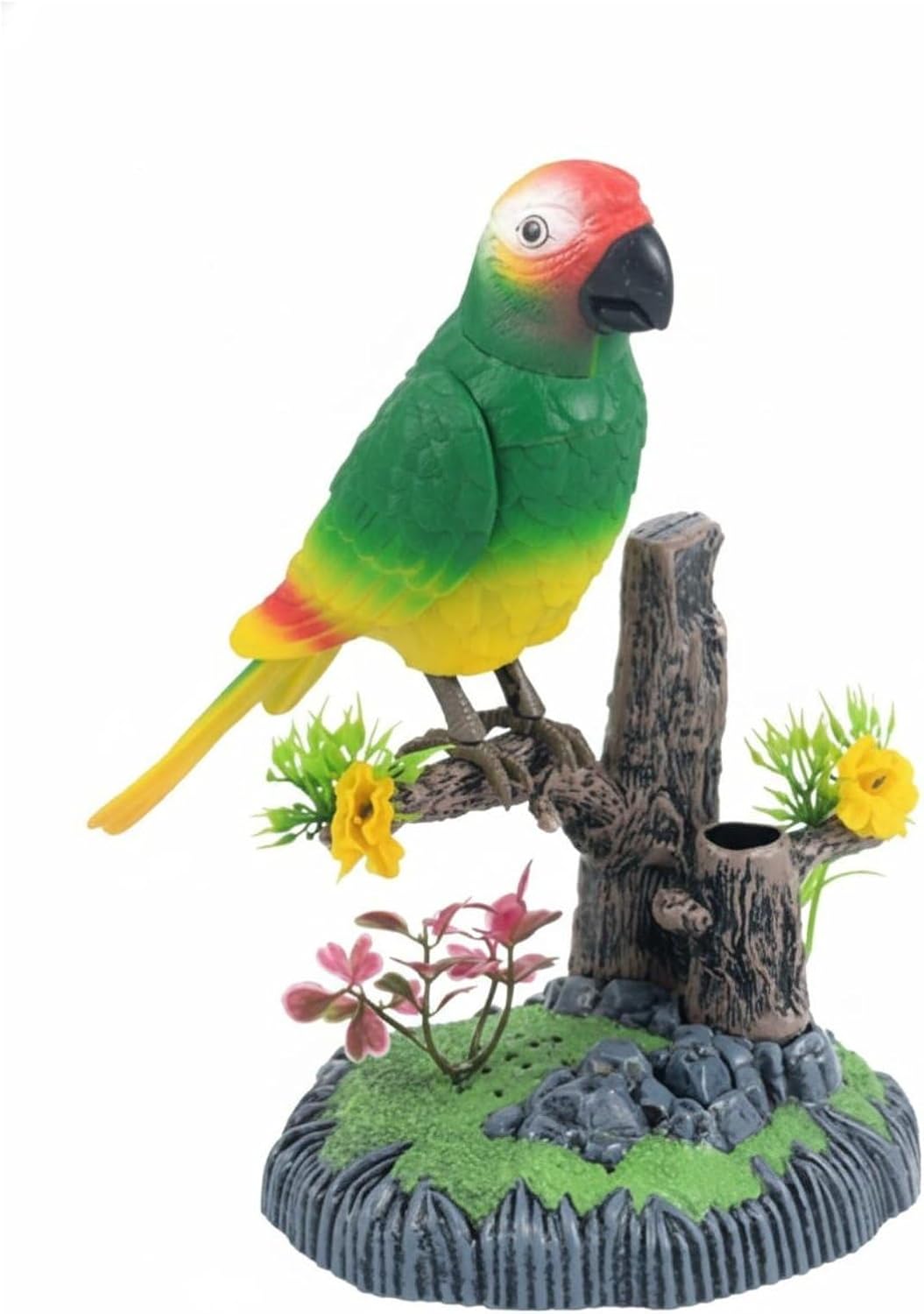 Voice Activated Bird Parrot Toy Talking Bird Decorative Model Pen Holder with Realistic Movement and Chirp Suitable for Office Cubicle Home Study Shelf Display, Green, 506H