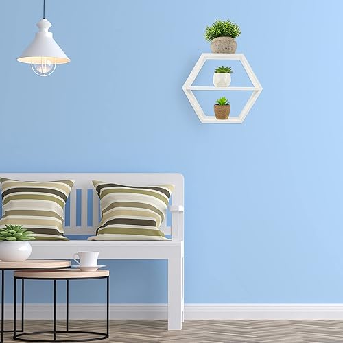 Miniatura 5 de LIFKOME Estantes flotantes hexagonales para colgar en la pared, hexagonal, rústico, de madera, para sala de estar, dormitorio, baño, cocina