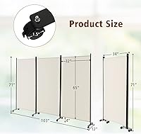Vista 7 de GOFLAME Divisor de habitación plegable de 3 paneles, pantalla de privacidad enrollable de 6 pies con ruedas bloqueables, pantalla de partición