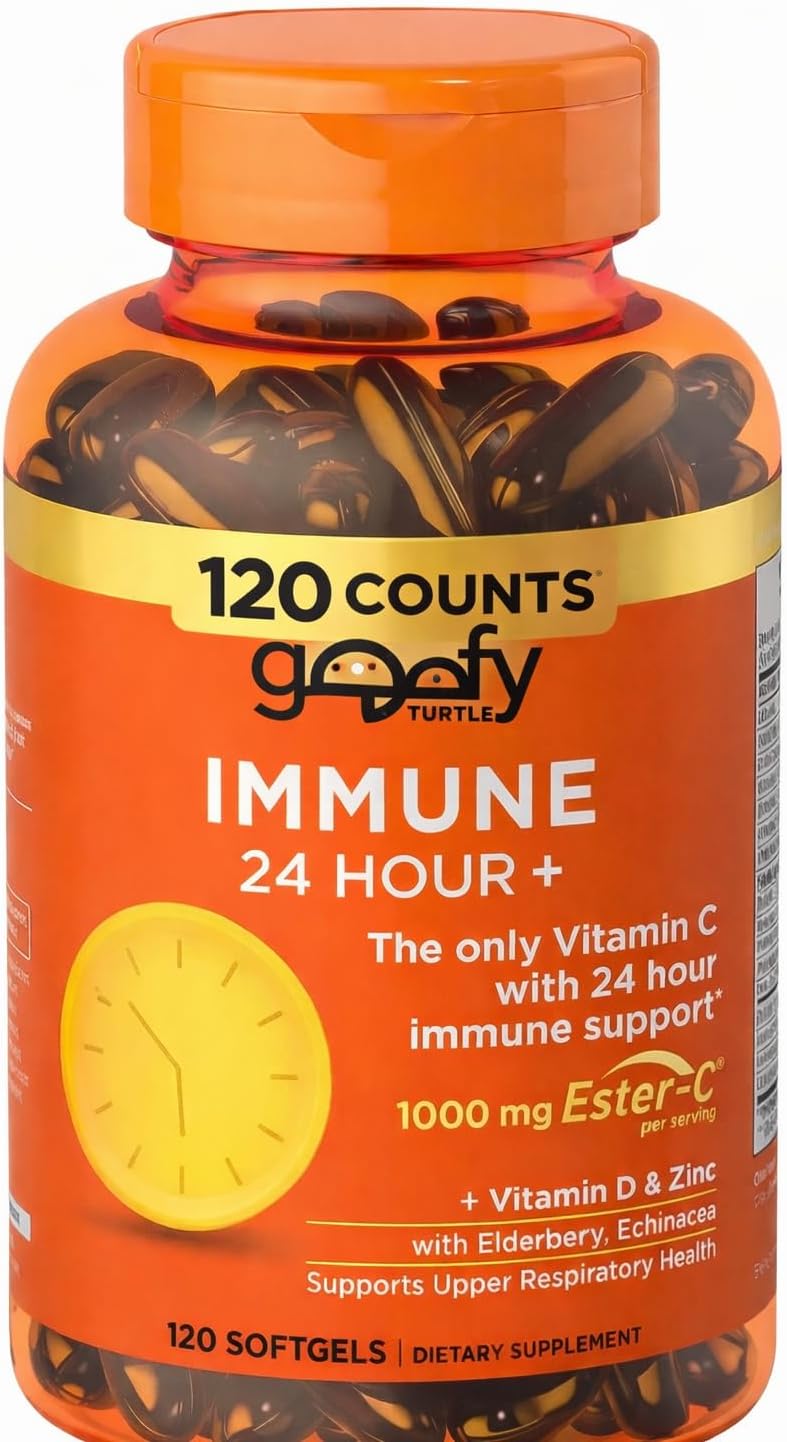 Nature_Bountys_ Immune 24 Hour + 1000mg Vitamin C (120 Count.) with Vitamin D, Zinc, Elderberry & Echinacea - Non-GMO, Rapid Release Softgels