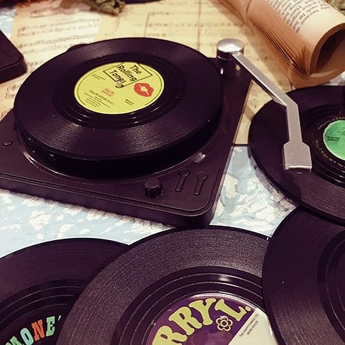 Miniatura 4 de Kaxich Juego de 6 posavasos retro para discos de CD con soporte para tazas de vinilo, antideslizantes, para copas de vino, té, café, decoración