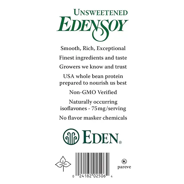 Edensoy Unsweetened Eden Organic Soymilk, Non-GMO, USA Whole Soy (Soya) Milk, Non-Dairy, Vegan, Plain, Shelf Stable, 32 oz 5