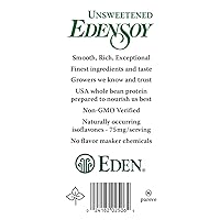 Vista 4 de Edensoy Leche de soya orgánica sin endulzar Eden, sin OMG, leche de soya (soja) entera de EE. UU., sin lácteos, vegana, natural, no perecedera, 32 oz