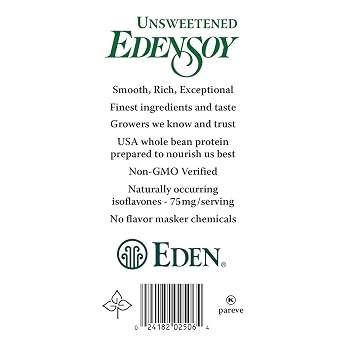 Edensoy Unsweetened Eden Organic Soymilk, Non-GMO, USA Whole Soy (Soya) Milk, Non-Dairy, Vegan, Plain, Shelf Stable, 32 oz