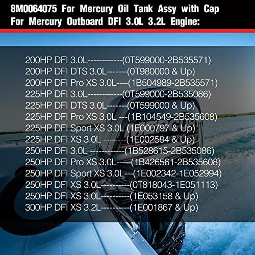 3.0L/3.2L Oil Tank Assy For Mercury Mariner Outboard 8M0064075 1200-8M0064075 884525T1 Outboard Optimax 200 225 250 300 Hp Dfi Dts Pro Sport Xs 3.0/3.2 L (2000,2003-2010,2013), Include Cap #TOP3