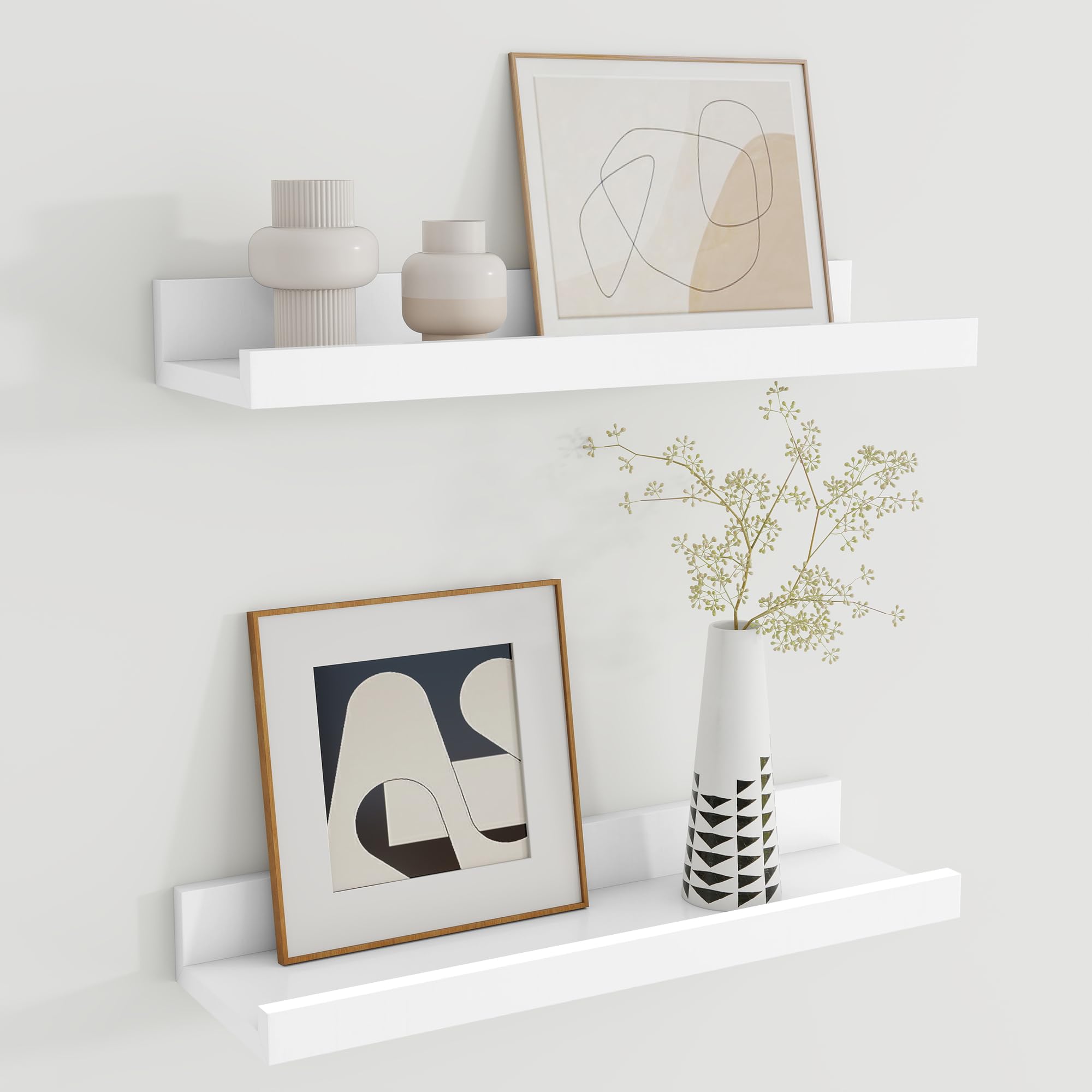 Floating Shelves Set of 2, 40cm Picture Ledge Shelf, Nursery Shelves with Lip for Storage, Kids Bookshelf Wood Wall Mounted White Shelves for Living Room Bedroom Studies Decor Books Photo Frames