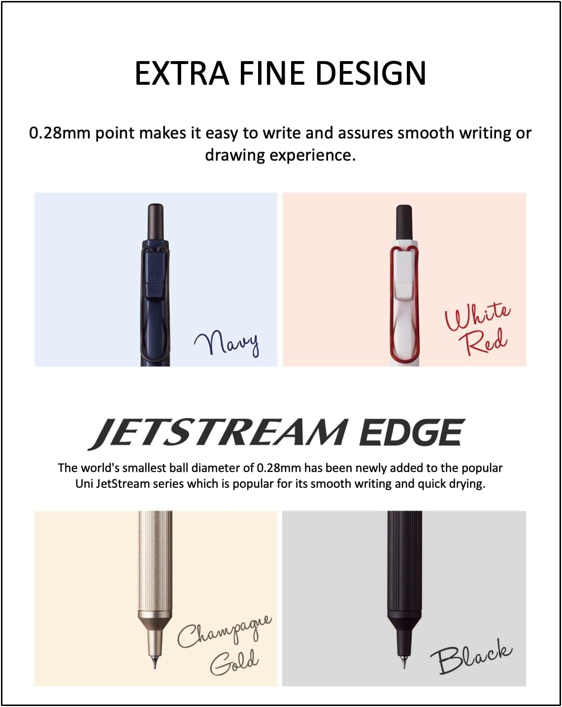 ACEPORTE Uni Jetstream EDGE3 0.28mm Oil-based Ballpoint Pen White Red Body ＋ Black/Red/Blue Refills, Sticky Notes Value Set