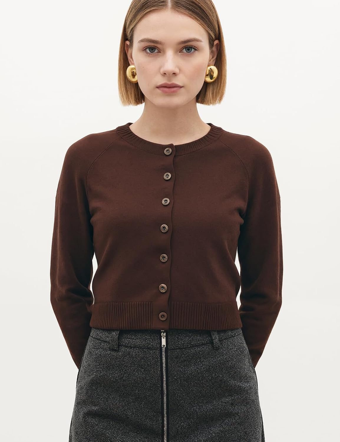 BOUGUER Cropped Crew Neck Cardigan Sweaters for Women Lightweight Button Up Sweaters Fashion Clothing Tops 2026 - Image 5