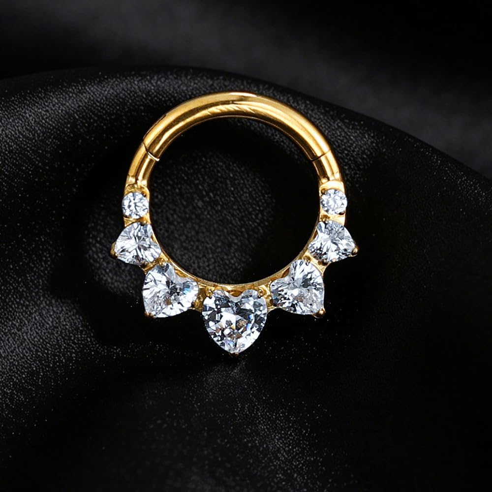 ARTFAN 16g ASTM F136 Titanium Septum Rings, Dainty Heart CZ Septum Jewelry Hinged Segment Clicker Nose Rings Hoops Helix Daith Tragus Conch Piercing Jewelry for Women Men