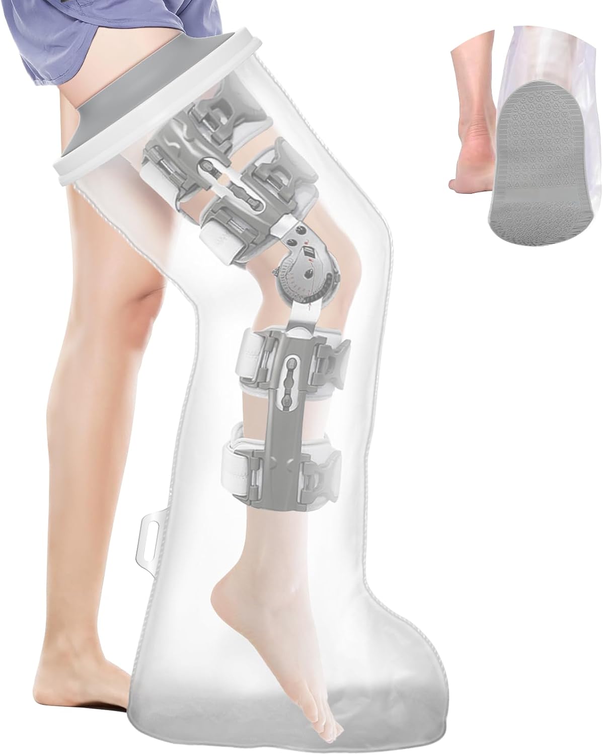 Waterproof Extra Wide Full Leg Cast Cover for Shower After Knee Surgery with Upgrade Non-Slip Bottom, Watertight Cast Protector for Leg Knee Foot Immobilizer, Bandage Wounds, Walking Boots, Reusable
