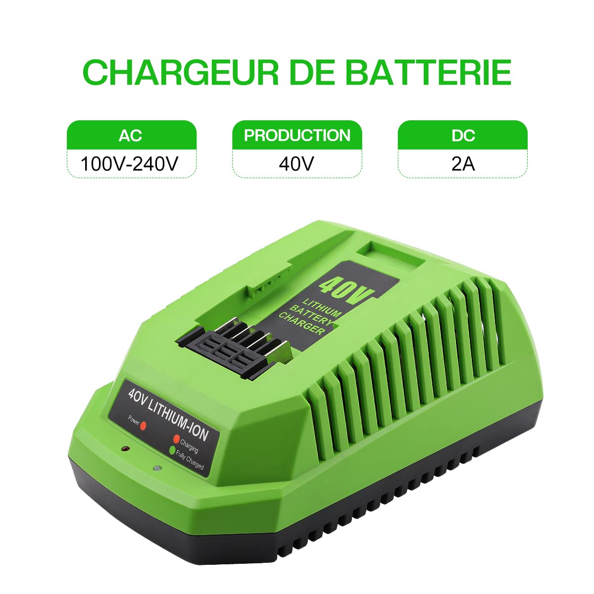 Chargeur 40V Greenworks G40C Compatible Série 40V
