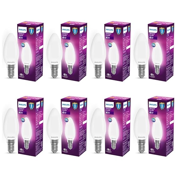 Philips 4-Watt 400-lumen Frosted Candle E14 Base (Cool White, Pack of 8) - Decorative, Ambience for Chandeliers, Wall Lights, Desk Lamps, Floor Lamps