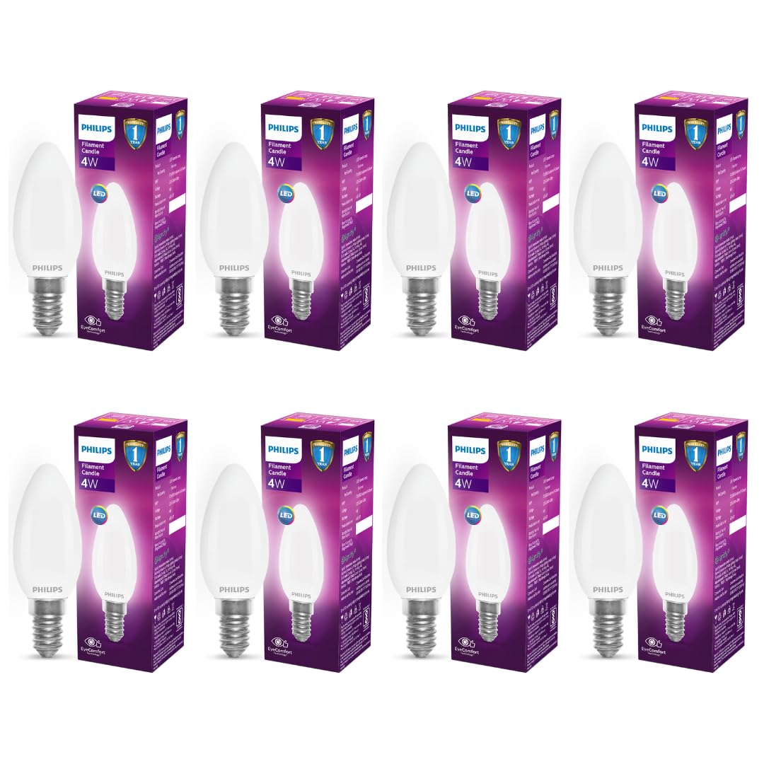 Philips 4-Watt 400-lumen Frosted Candle E14 Base (Warm White, Pack of 8) - Decorative, Ambience for Chandeliers, Wall lights, Desk lamps, Floor lamps-image-29