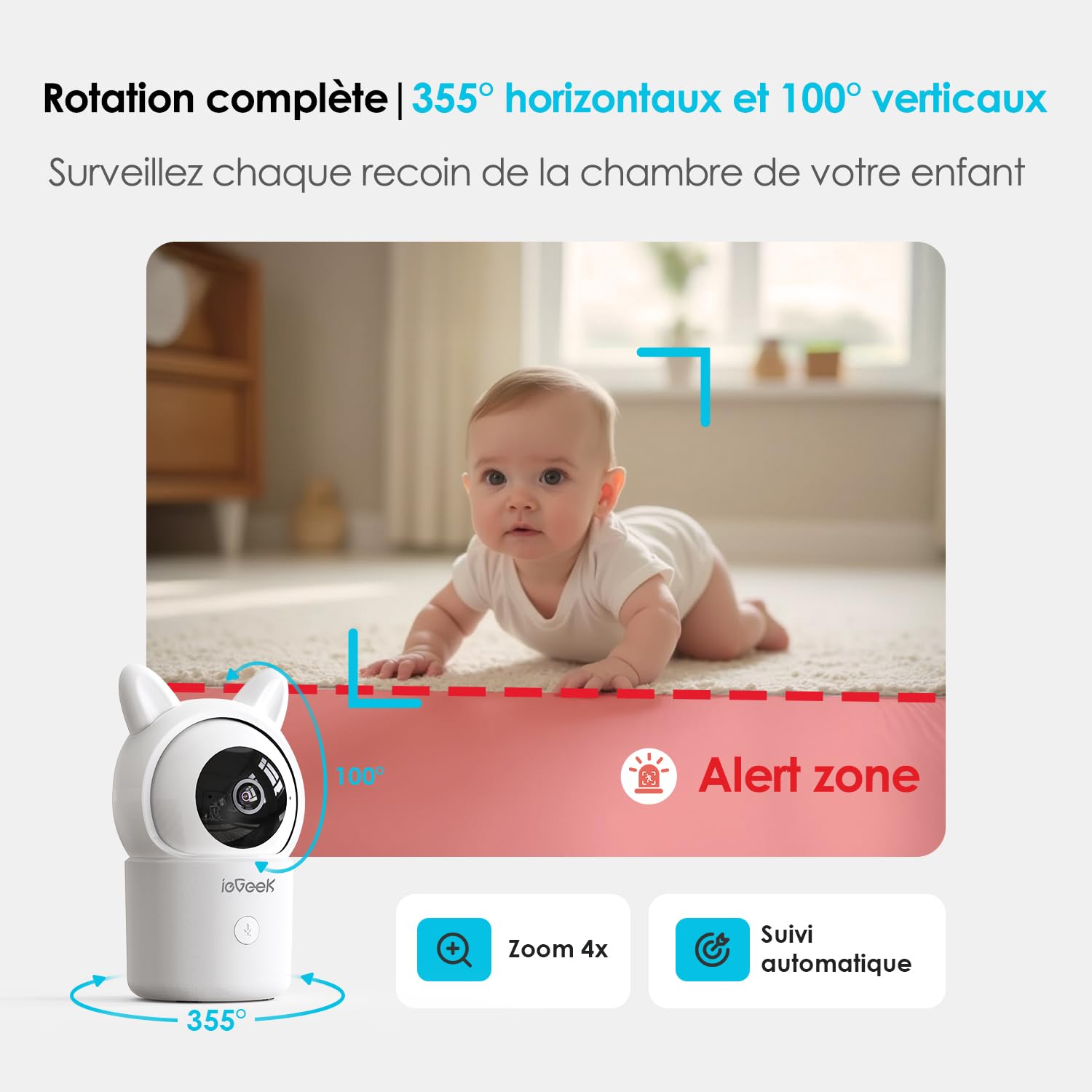 ieGeek Baby Monitor with 2 Cameras 1080P, 5" Split Screen Baby Camera, Night Vision, Temperature & Humidity Sensor - Image 4