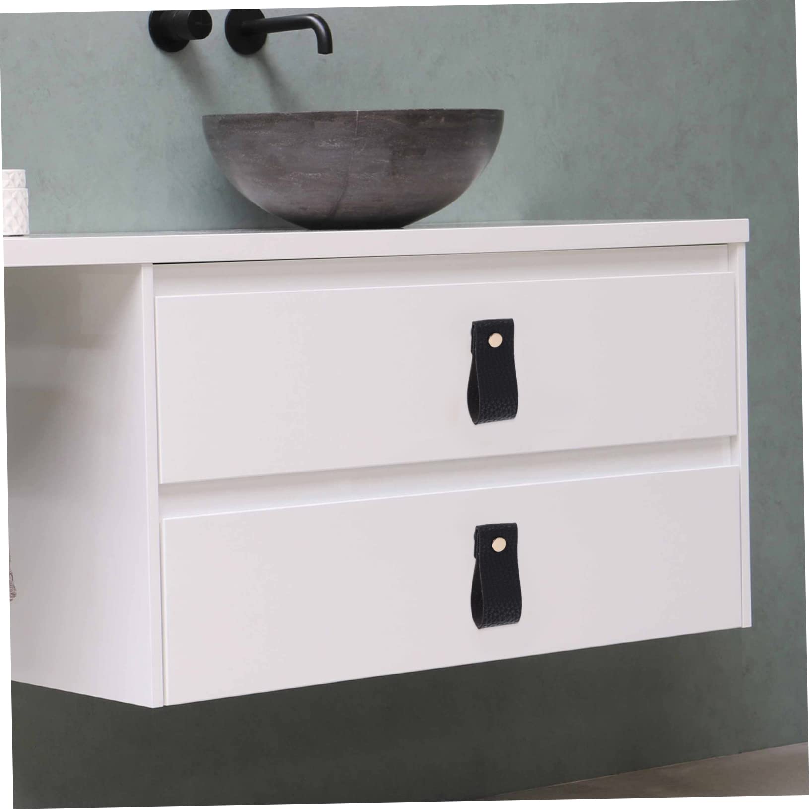BESTonZON 16pezzi Pomelli Per Pelle Pu Anticollisione Maniglie Per Mobili e Comò Per Arredamento Casa e Sicurezza Texture Liscia Nera