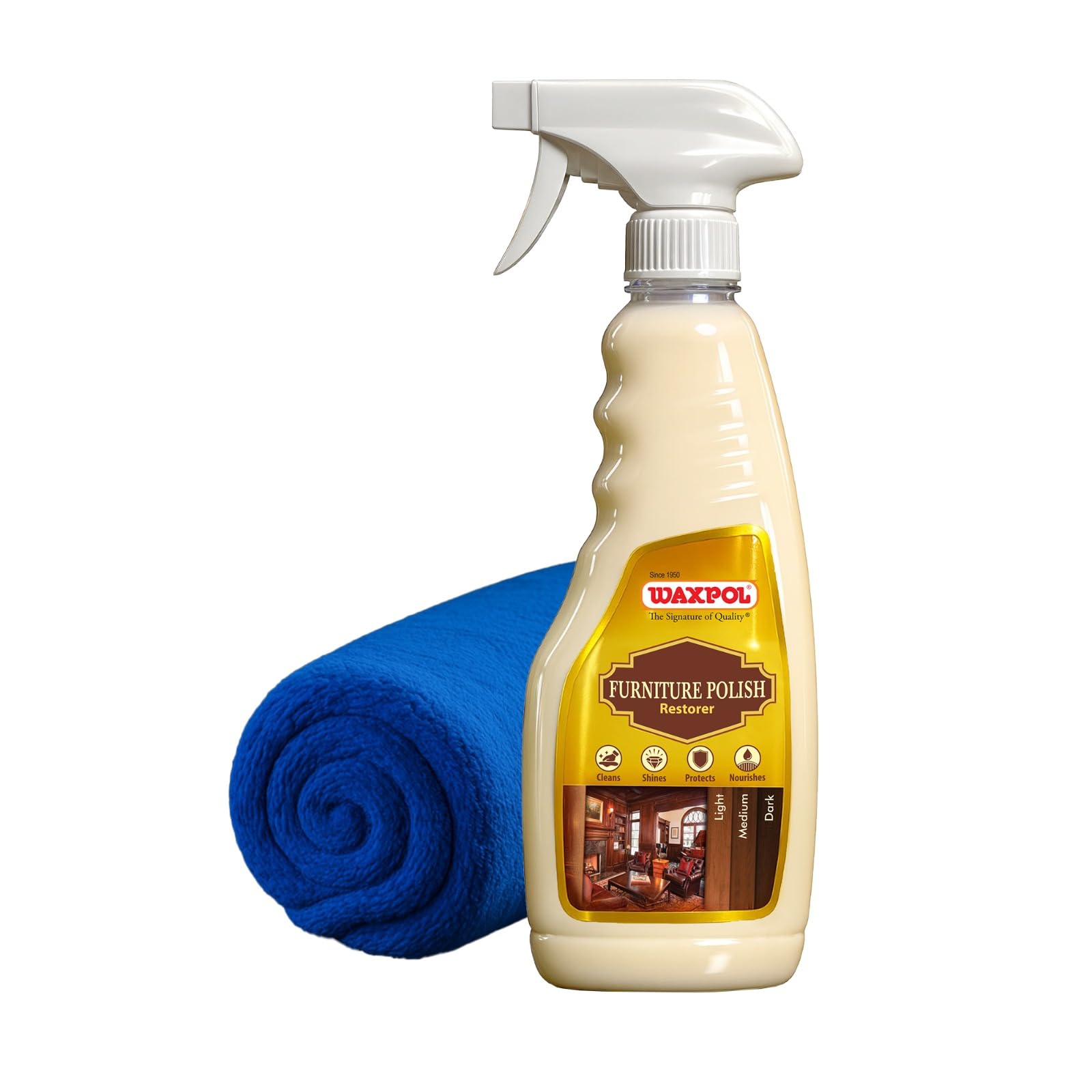 Waxpol Furniture Polish Restorer 500ml with Microfiber, Wood Polish Shine Spray for Furniture, Cabinets, and Wardrobes, Restores & Maintains Wood Shine
