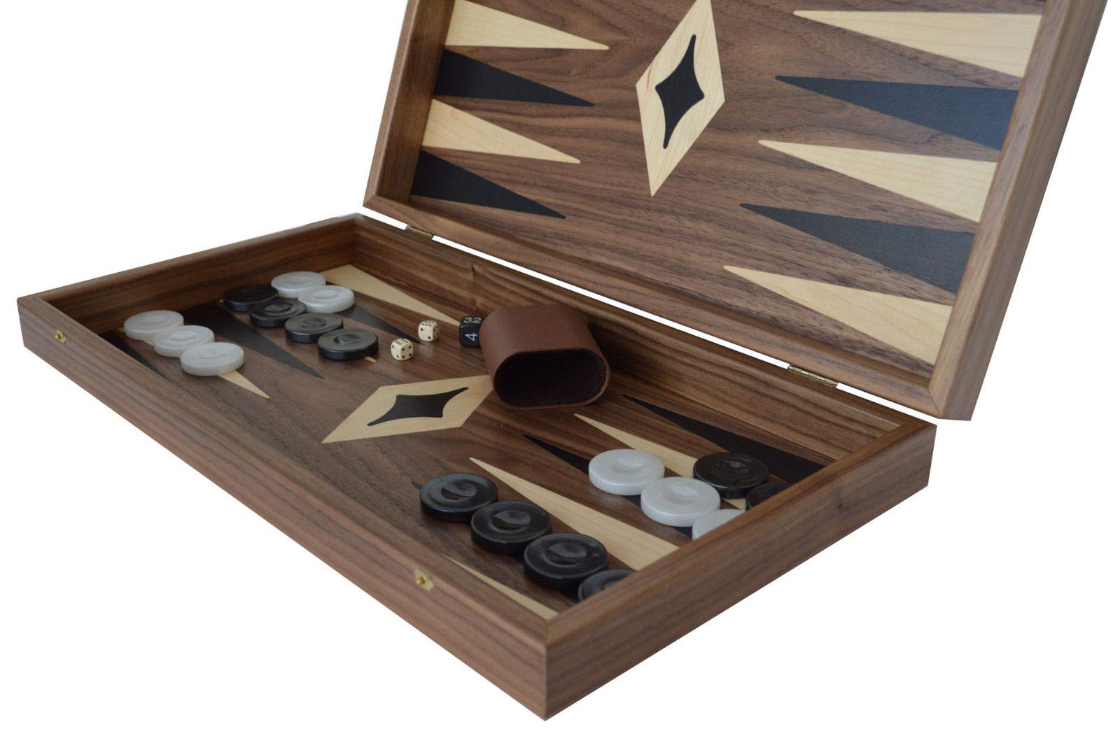 Manopoulos Traditional Walnut Wood Backgammon Set - Handmade in Greece