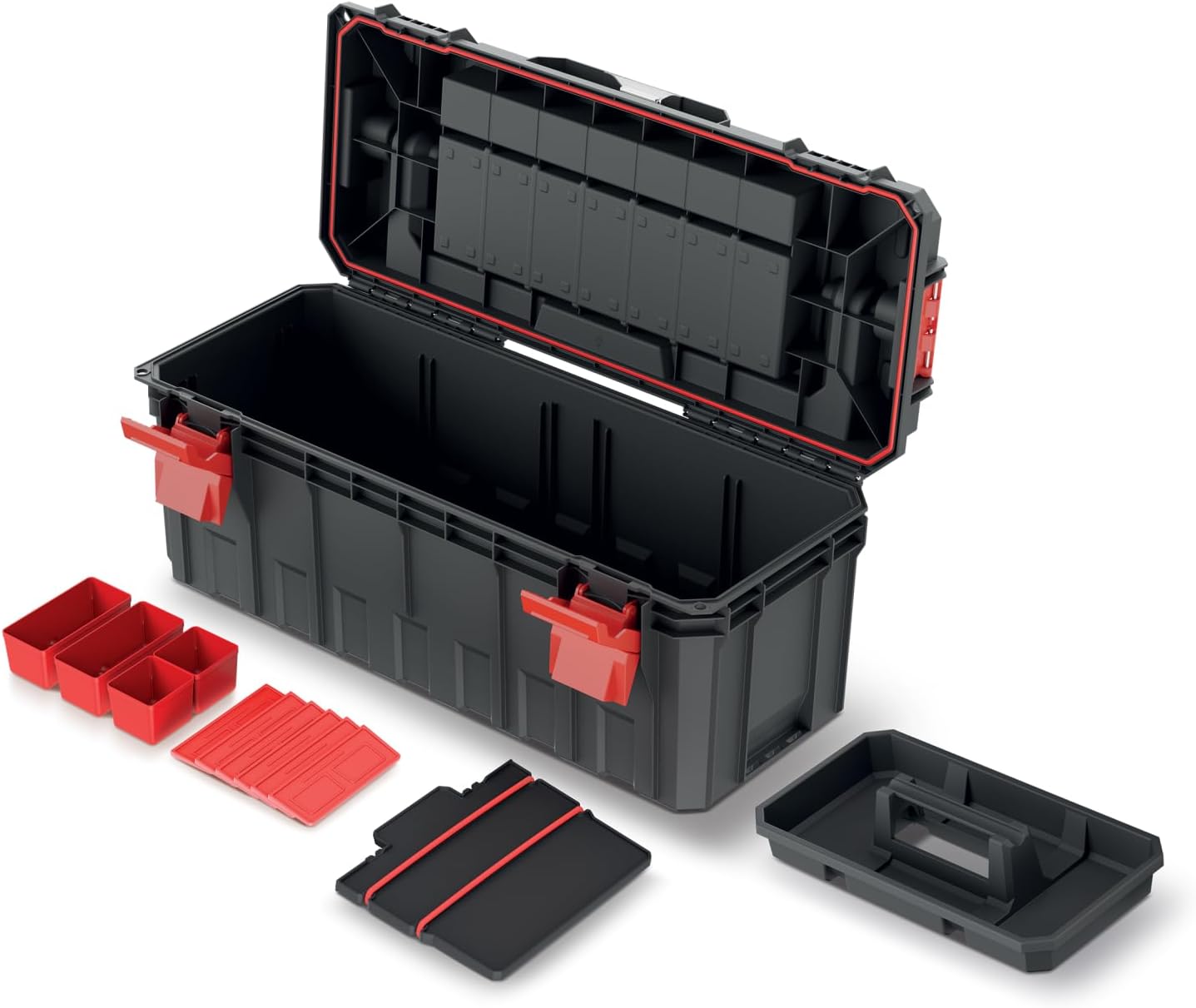 Kistenberg Werkzeugkiste Werkzeugkoffer Werkzeugkasten Werkstattkiste Toolbox Organizer im Deckel mit Boxen und Trennwänden, wasser- /staubdicht, Kunststoff S-Block Pro Abmessungen: 650 x 280 x 280 mm