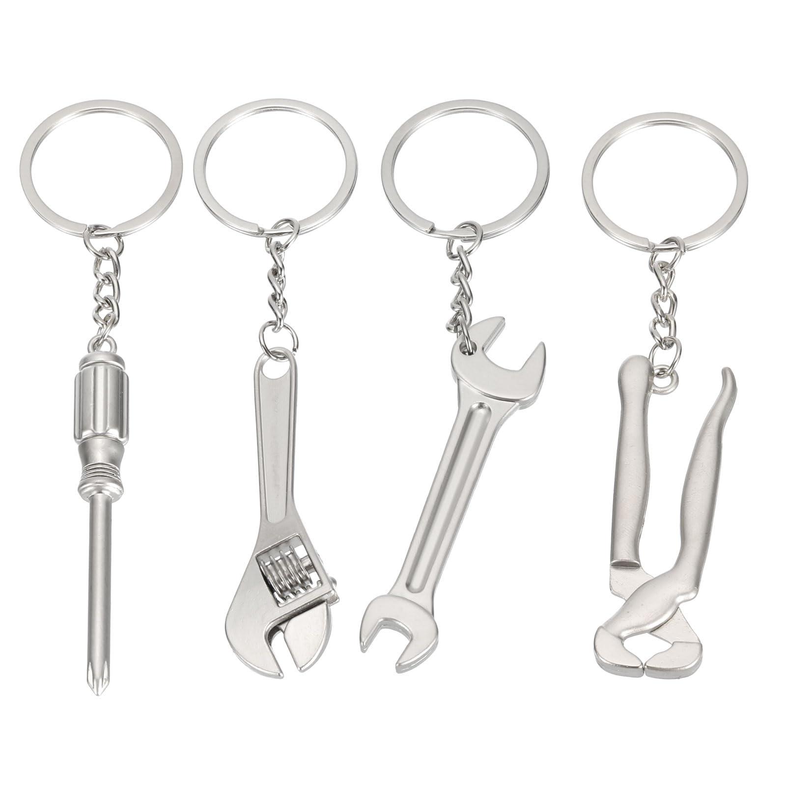 PATIKIL Mini Hand Tools Keychain, 4 Pack Metal Hardware Wrench Tool Keyring DIY Creative Tool Spanner Pendant for Screwdriver Hammer Claw Keychain, Silver, Silver, 23mm-image-21